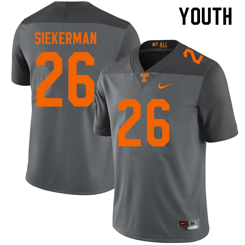 Youth #26 JT Siekerman Tennessee Volunteers College Football Jerseys Sale-Gray